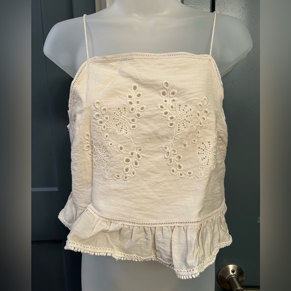 Zara Cream Embroidered Peplum Top - Picture 3 of 6